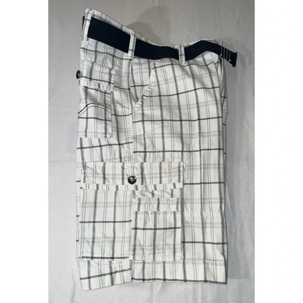 Levis Cargo Shorts Men 36x11 White Plaid Flap Back Pockets Baggy Skater Y2K.